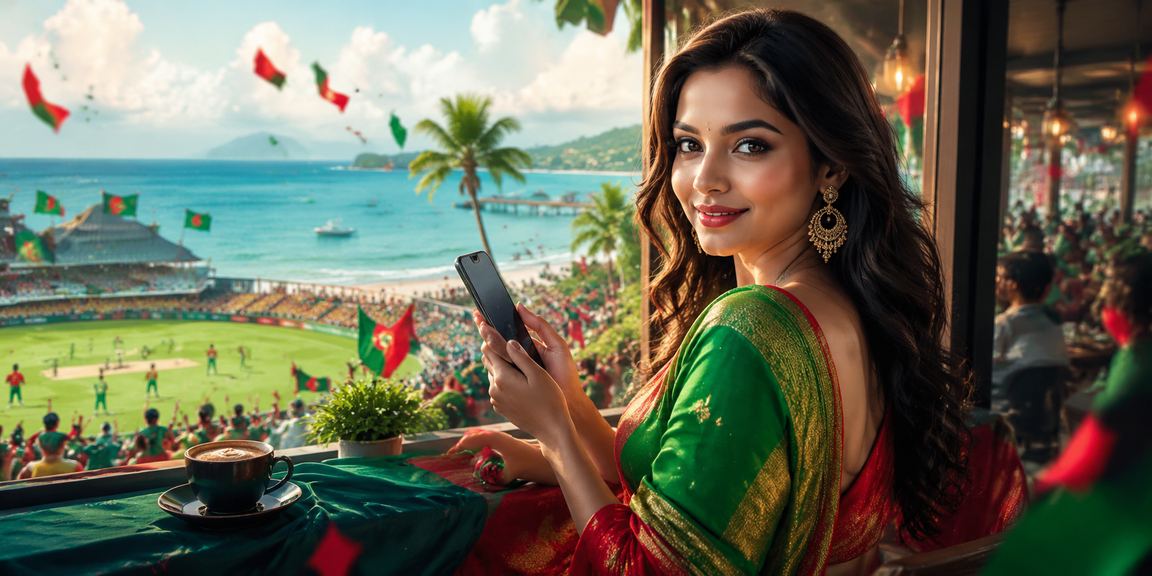 A woman enjoying cricket betting on the vavada app at Saint Martin's Island